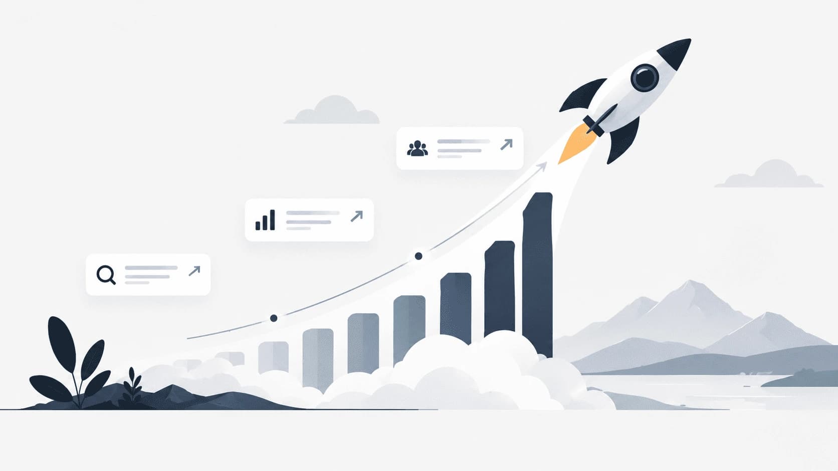 Illustration représentant une croissance digitale et un lancement de projet